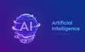 AI. Artificial Intelligence Logo in hand. Artificial Intelligence and Machine Learning Concept. Sphere grid wave with binary code Royalty Free Stock Photo