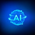 AI. Artificial Intelligence Logo. Artificial Intelligence and Machine Learning Concept. Sphere grid wave with binary code. Big Royalty Free Stock Photo
