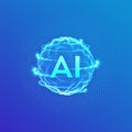 AI. Artificial Intelligence Logo. Artificial Intelligence and Machine Learning Concept. Sphere grid wave with binary code. Big Royalty Free Stock Photo
