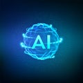 AI. Artificial Intelligence Logo. Artificial Intelligence and Machine Learning Concept. Sphere grid wave with binary code. Big Royalty Free Stock Photo