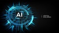 AI Artificial intelligence logo on microchip circuit board and copy space. vector illustration