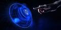 AI Artificial intelligence machine deep learning neural network cyber brain modern technology concept. Hand pressing button