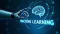 AI artificial intelligence machine learning brain big data automation industrial tech virtual screen programming concept Royalty Free Stock Photo