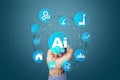 AI, Artificial intelligence, machine learning, neural networks and modern technologies concepts. IOT and automation. Royalty Free Stock Photo