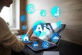 AI, Artificial intelligence, machine learning, neural networks and modern technologies concepts. IOT and automation.