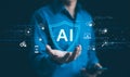 AI Artificial intelligence-powered cybersecurity system concept. Showcases AI-driven cyber security technology, highlighting