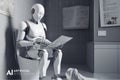 AI, Artificial intelligence, Robot sits on the toilet and reading a book, Generative AI