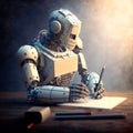 AI artificial intelligence robots replacing humans, robot making a drawing, concept, AI generated