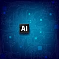 AI Artificial intelligence technology cpu chipset with print circuit board dot connection line 001 Royalty Free Stock Photo