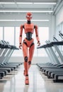 Experimental humanoid athletic robot is tested in a gym