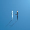 Ai or artificial intelligence vector concept with ai robot handshake with human. Symbol of future cooperation