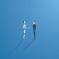 Ai or artificial intelligence vector concept with ai robot handshake with human. Symbol of future cooperation