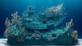 wreck ship, under water, aqua life