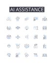 AI assistance line icons collection. Automated help, Digital support, Smart guidance, Virtual aid, Intelligent backing