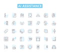 Ai assistance linear icons set. intelligent, automated, responsive, chatbot, virtual, voice-activated, algorithmic line