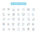 Ai assistance linear icons set. intelligent, automated, responsive, chatbot, virtual, voice-activated, algorithmic line