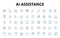 Ai assistance linear icons set. intelligent, automated, responsive, chatbot, virtual, voice-activated, algorithmic