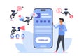 AI assistant digital support, business productivity of tiny man with online chatbot