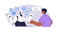 AI assistant and user conversation. Artificial intelligence, chat bot communication concept. Online chatbot, robot with