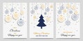 Christmas card backgrounds with blue and golden shapes of christmas ball, snowflake icons and stars