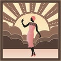 Flapper girl in colorful dress silhouette vector illustration