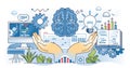 AI for beginners concept shows hands holding digital brain, computer, ...