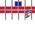 The historical Belarusian flag, which is a symbol of the opposition behind the prison bars.