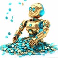 ai bots taking all the coins on white background generative AI Royalty Free Stock Photo
