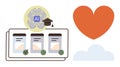 AI Brain with Academic Cap and Decision Graphics Next to Heart and Cloud Royalty Free Stock Photo