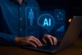 AI brain analytics dashboard analyzing human health data on laptop Royalty Free Stock Photo