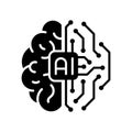 AI brain black and white icon. vector liner icon design. Royalty Free Stock Photo