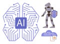 AI Brain Circuit, Robot with Shield, and Cloud Storage Representing Advanced Technology Concepts Royalty Free Stock Photo