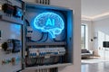 AI brain concept displayed inside an electrical panel in a modern home Royalty Free Stock Photo