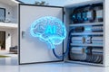 AI brain concept with electrical panel, smart home automation, and modern technology Royalty Free Stock Photo