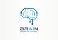 AI brain creative symbol concept. Smart chip, neural network, robot circuit abstract business logo. Cyber mind digit
