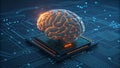 AI Brain 3D Render, Circuit Board, Neural Network Concept