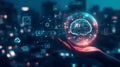 AI Brain Globe in Hand with Futuristic Tech Interface Royalty Free Stock Photo