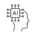 Ai Brain Integration Line Icon. Artificial Intelligence And Human Mind Connection Outline Symbol. Cognitive Computing Royalty Free Stock Photo