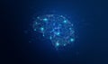 AI brain. Low poly wireframe mesh of artificial intelligence. Polygonal line art AI\'s processing unit Royalty Free Stock Photo