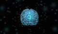 AI brain. Low poly wireframe mesh of artificial intelligence. Polygonal line art AI\'s processing unit Royalty Free Stock Photo