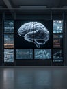AI Brain with Multiple Screens Displaying Financial Data Royalty Free Stock Photo