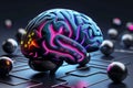 AI Brain with Neon Glow on Circuit Board, Advanced Digital Processor