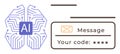 AI Brain with Neural Network and Secure Code Input for Communication Technology Royalty Free Stock Photo