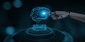AI Brain in Robotic System Interaction, Data Processing, Automation Concept on Virtual Screen, Business and Technology Concept. 3d
