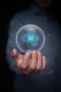 AI bubble concept. Hand holding Ai brain in transparent bubbles. Possible burst in artificial intelligence technology investment, Royalty Free Stock Photo
