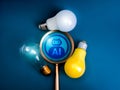 AI business solution strategy bot technology, data searching tools service concept. Artificial intelligence robot icon in