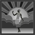 Flapper girl in colorful dress silhouette vector illustration