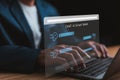 Ai chat, artificial technology concept, business person user laptop open chat with command prompt to generate new work online