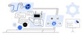 AI chatbot assisting users with queries and interactions via text, icons, and data visualization on a screen Royalty Free Stock Photo
