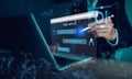 AI Chatbot. Businessman using computer with artificial intelligence with command prompt for generate Royalty Free Stock Photo